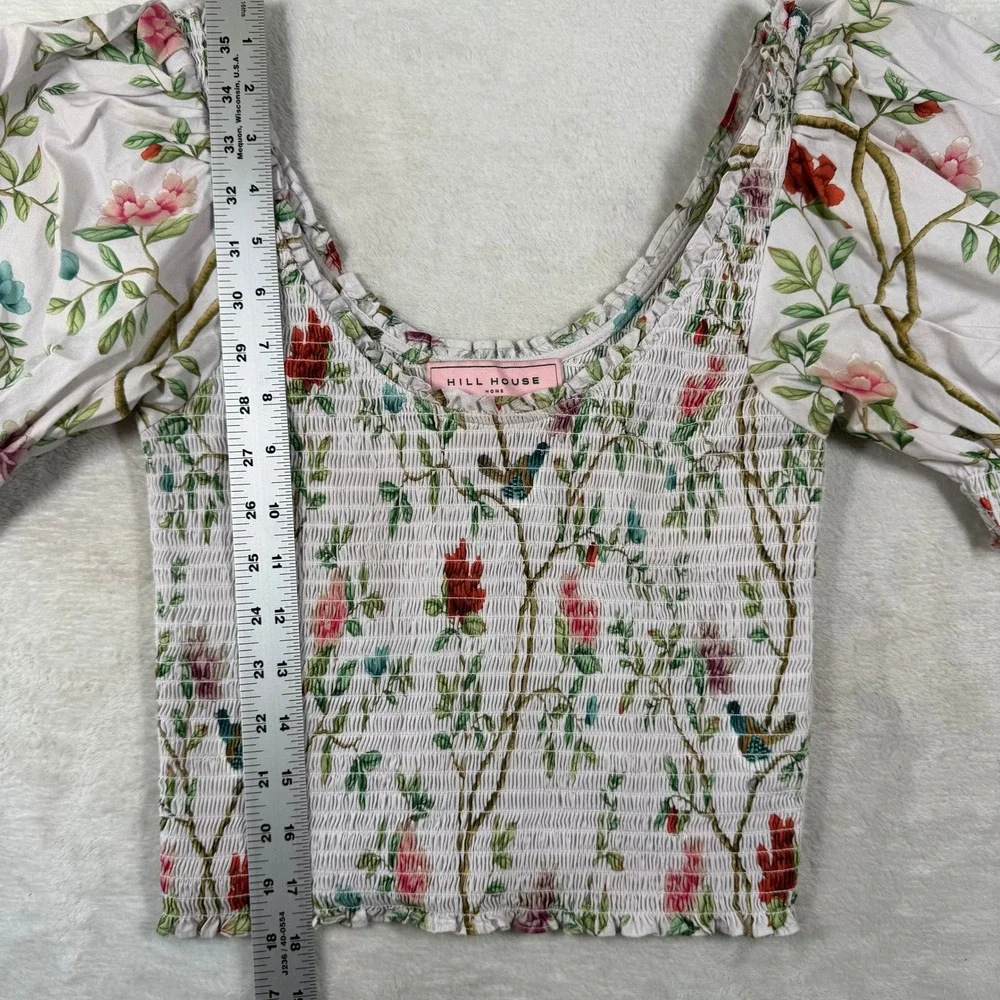 Hill House Home x Diane Hill Aurora Top Small Floral Bird Smocked Puff Sleeve